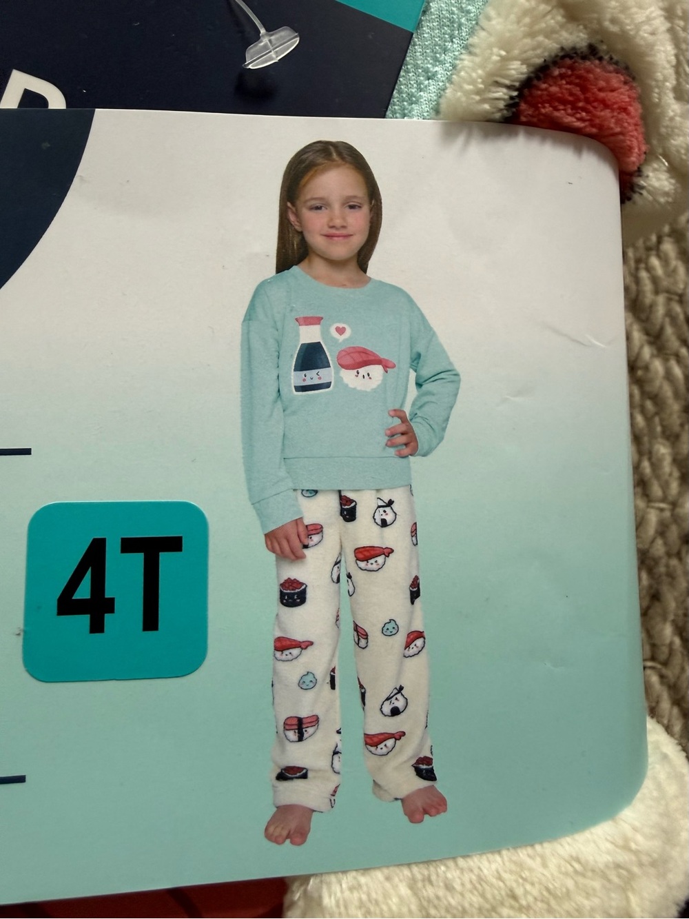 Girls' 4T Aqua Sushi Pajama Set - Long Sleeve Top & Cream Fleece Pants w/robe nw